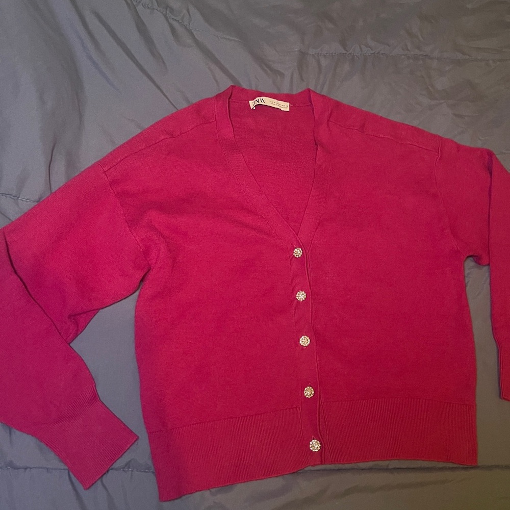Zara Magenta Cardigan Sweater